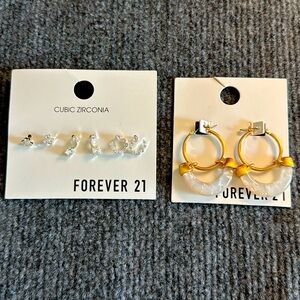 Forever 21 Cubic Zirconia + Statement Hoop Earrings Bundle (4 pcs)